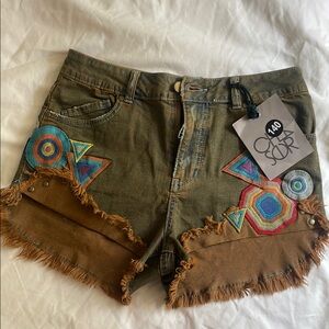 Chaser Geometric Patchwork Demin Shorts